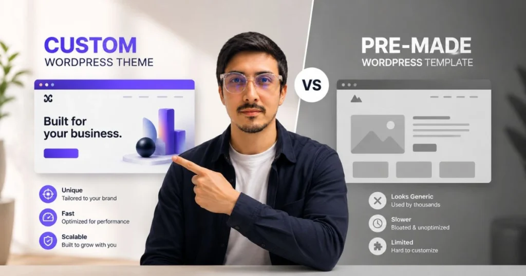 Custom WordPress theme versus pre-made WordPress theme comparison